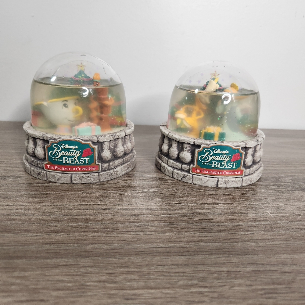 Vintage 1997 Disney Beauty and the Beast Ocean Spray Snow Globes